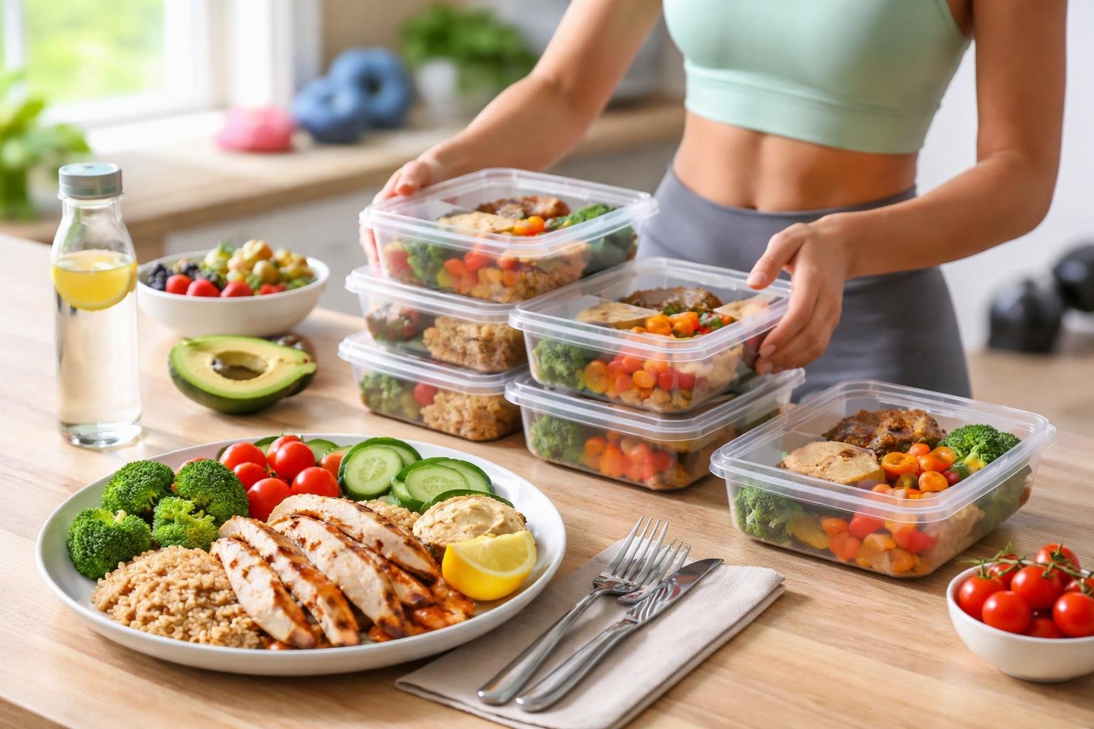 - Praktický obrázok vyváženého jedálnička pre pravidelne trénujúcich športovcov ktorí dosahujú ciele v regenerácii a výkone