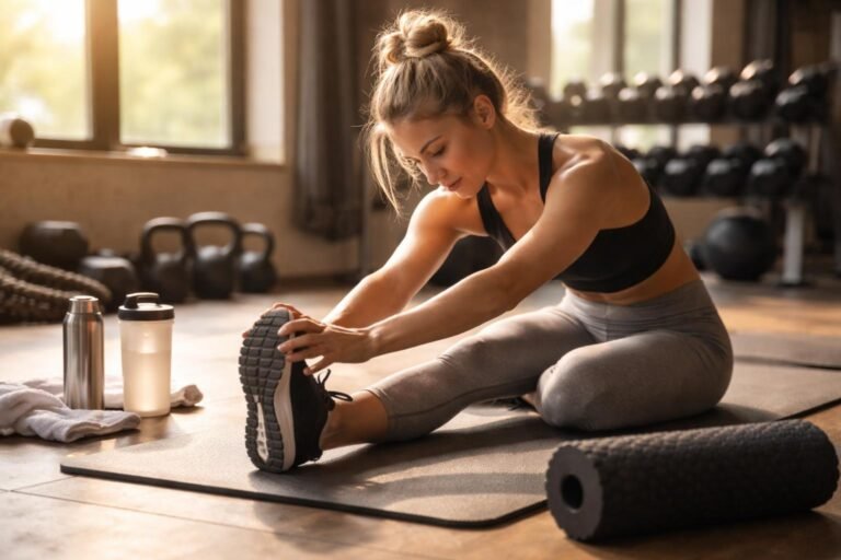 Osoba cvičí so správnou technikou a efektívne regeneruje po tréningu.