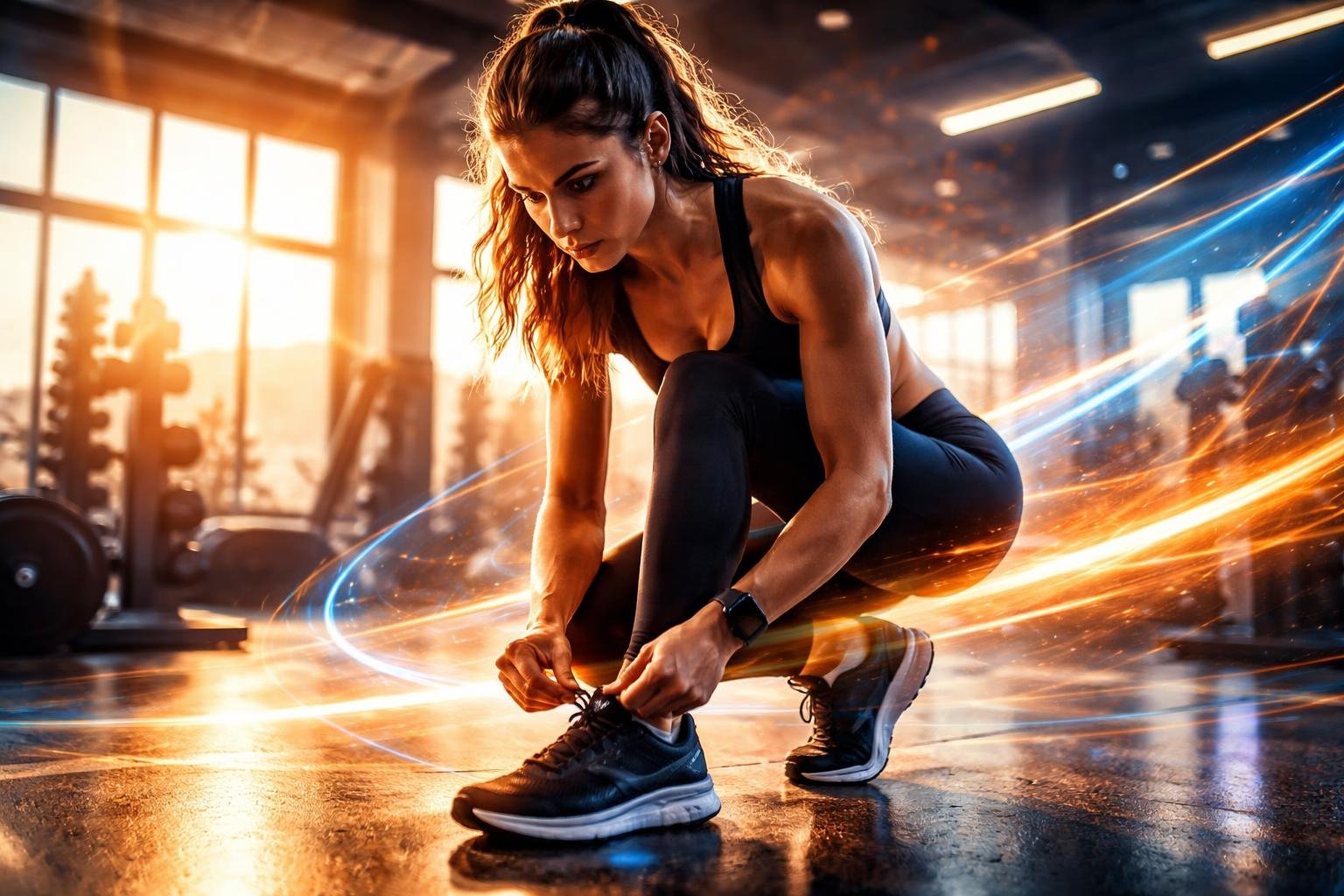 - Osoba s energiou pred tréningom, jasné motivácie a dynamický športový kontext