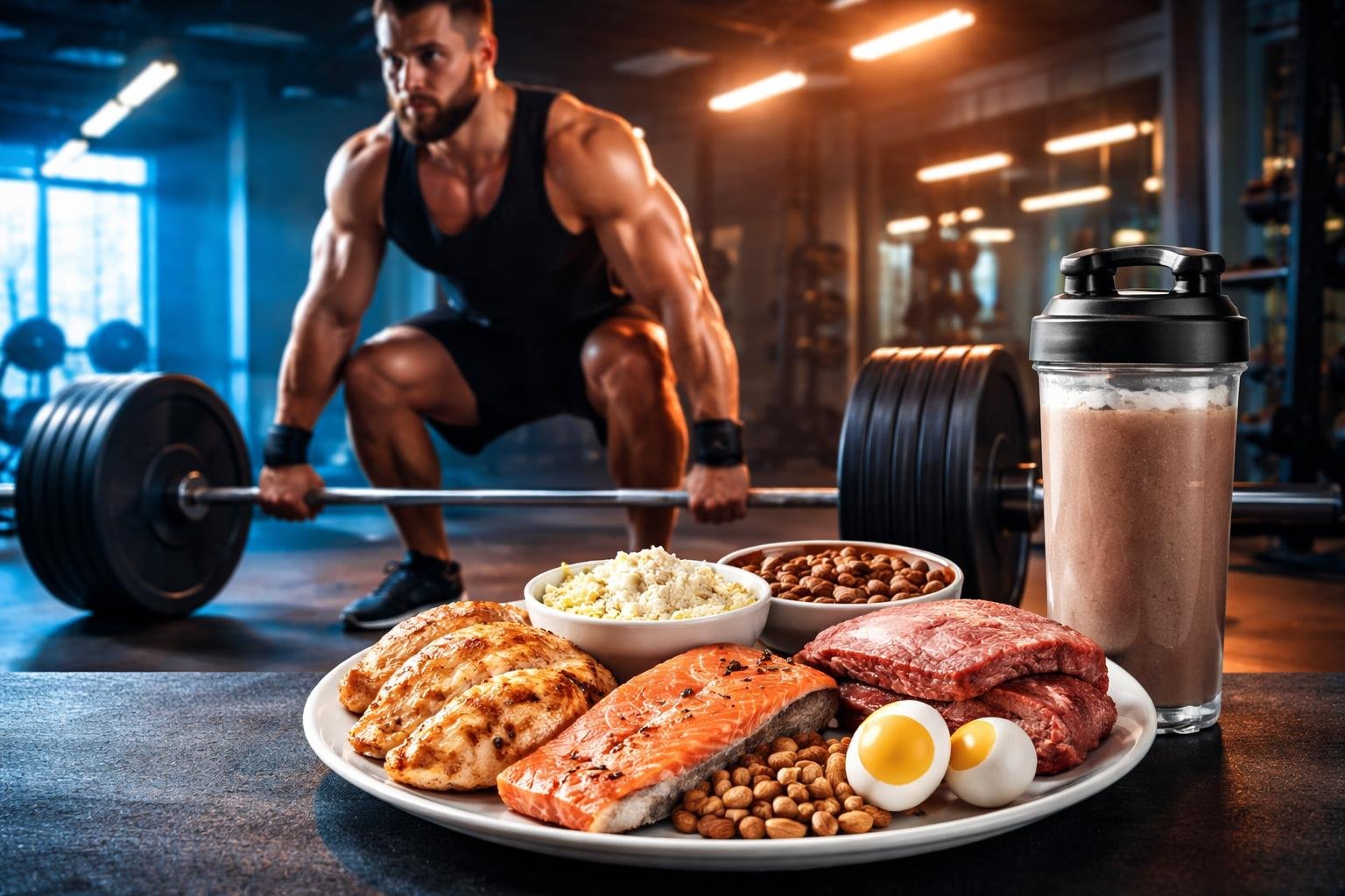 Športovec prijíma proteíny po tréningu pre regeneráciu a rast svalov.