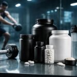 Športovec s doplnkami tréning pred posilňovňou, zameranie na výkon a regeneráciu