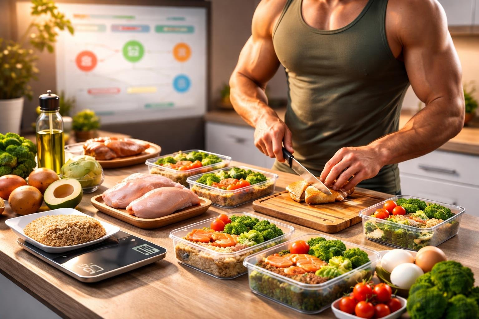 - Kvalitný jedálniček pre rast svalovej hmoty a správne načasovanie jedál