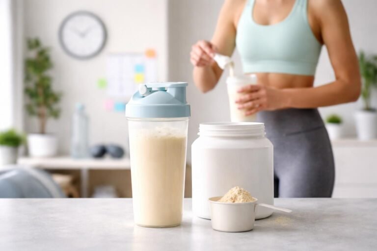 Proteínový nápoj pre regeneráciu po tréningu, rast svalov a doplnenie bielkovín.