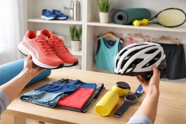 Náhľad na výber športového vybavenia pre výkon a pohodlie, dlhodobé použitie.