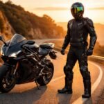 Motocyklové vybavenie v akcii: prilba, bunda, rukavice, chrániče a vysoká ochrana.