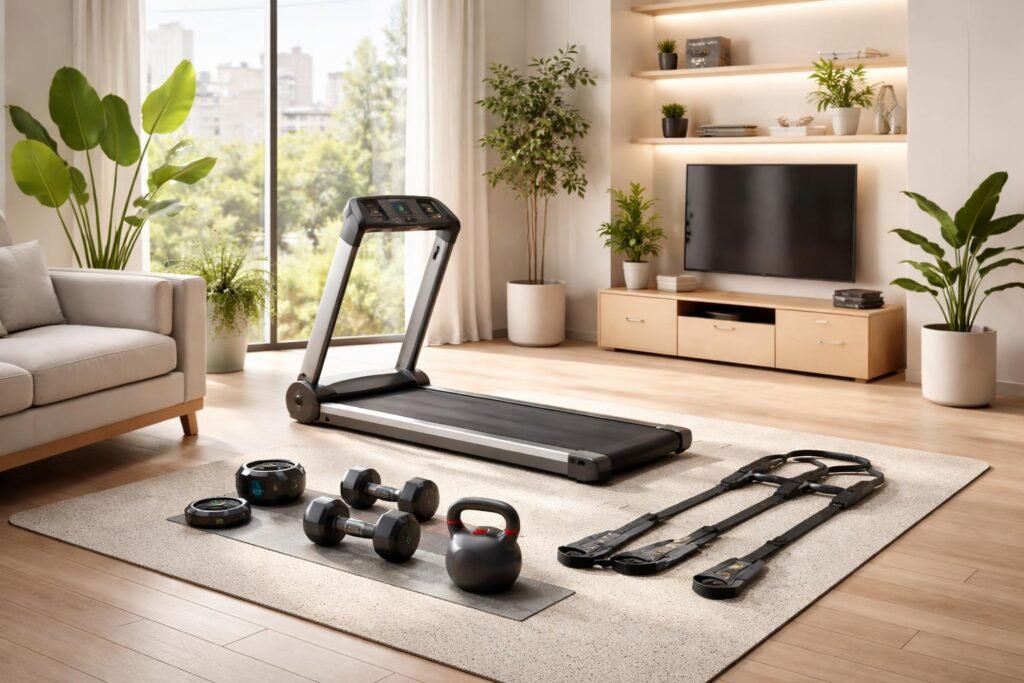 Kľúčové fitness pomôcky 2026, skladné, inteligentné, ekologické riešenia pre domácu posilňovňu