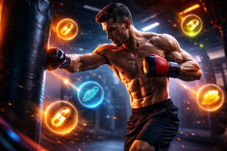 - Podpora výkonu a regenerácie doplnkami v boxe a bojových športoch