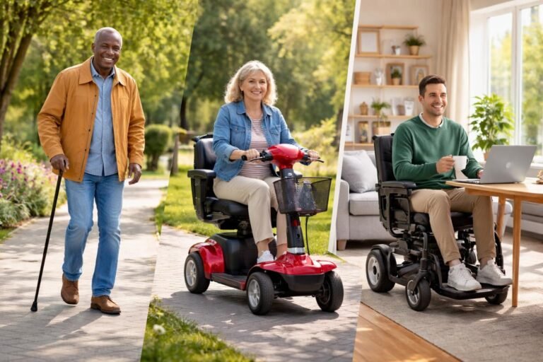 - Pomôcky na mobilitu: chodítka, palice, vozíky a elektrické skútre pre lepšiu samostatnosť.