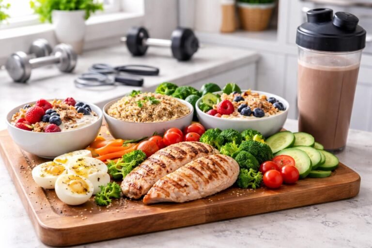 Proteínové raňajky pre fitness, jednoduché ingrediencie, rast svalov a regenerácia.