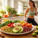 Športovec pri zelenine; rastlinná strava podporuje výkon a regeneráciu u športovcov.