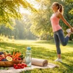 Aktívny človek cvičí vonku a sústredí sa na tukové zásoby.