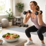 Žena po štyridsiatke cvičí na spálenie tukov na bruchu a bokoch.