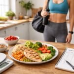 Osoba sleduje kalórie a makrá pri správnej redukcii telesného tuku.