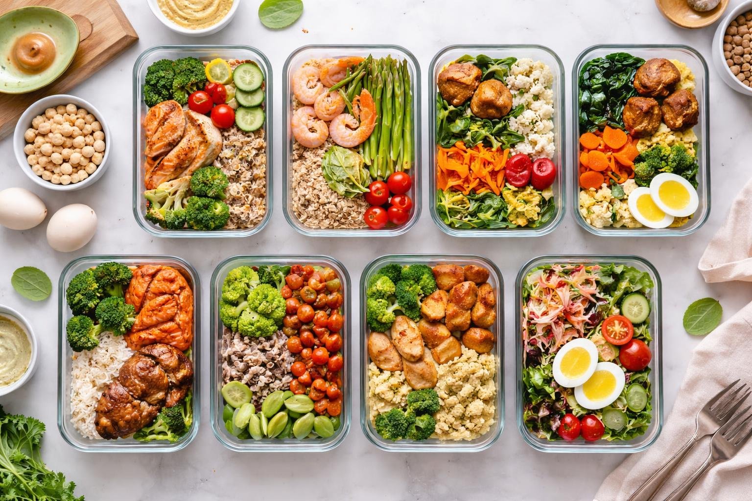 Obrázok plánovania jedál v týždňovom režime spaľovania tukov pre zdravšie telo.