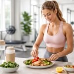 Vizuálny obraz zobrazuje ženy pri tréningu, zdravú výživu a cyklickú rovnováhu.