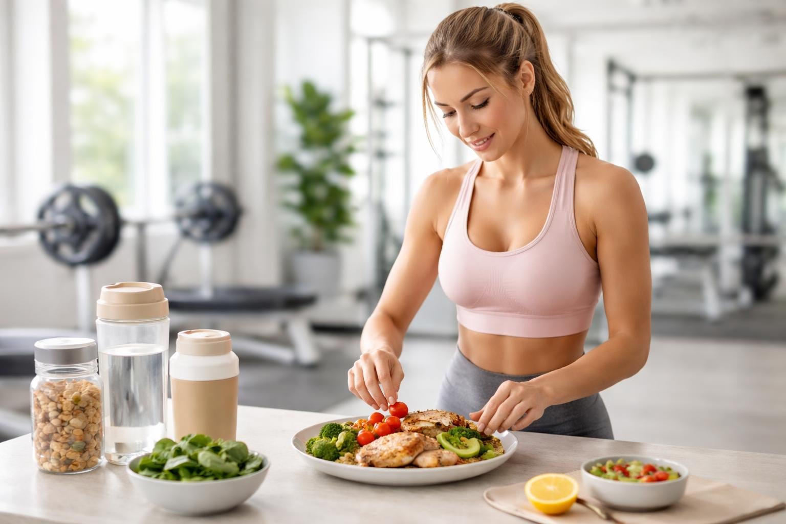 Vizuálny obraz zobrazuje ženy pri tréningu, zdravú výživu a cyklickú rovnováhu.